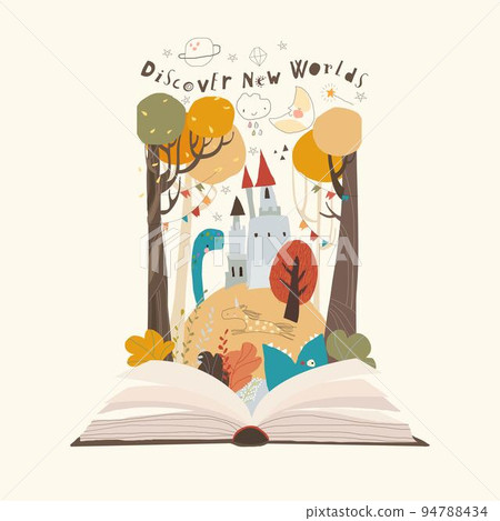 Cartoon Illustration of Cute Magical Fairy Tale Kingdom Story Book 94788434