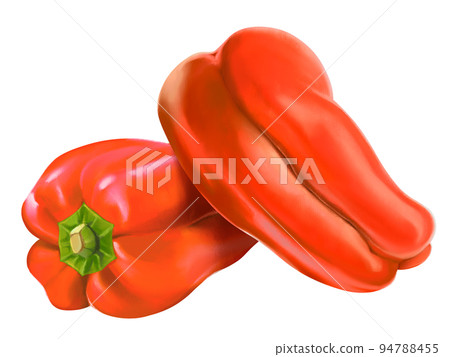 寫實手繪紅辣椒插畫，新鮮、美味、閃亮 94788455