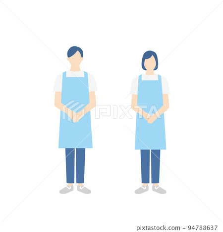 Whole body image of a caregiver wearing an apron Whole body image of a caregiver wearing an apron 94788637