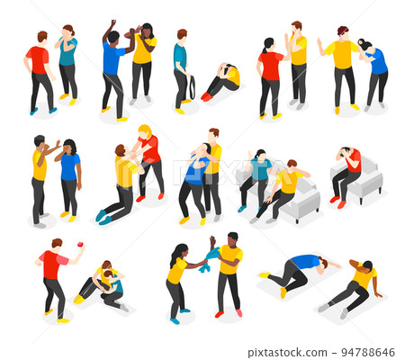 Domestic Violence Isometric Icons Set 94788646
