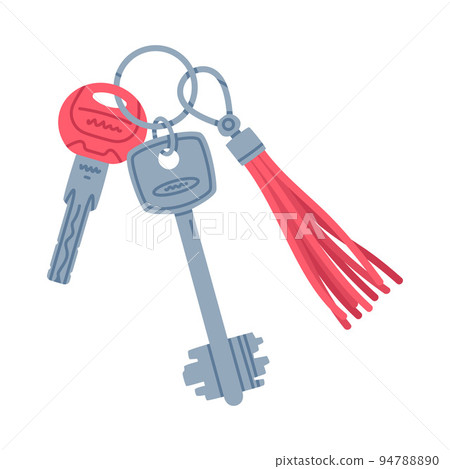 Trinket with Steel Key Hanging with Tassel Keychain or Keyring Vector Illustration Trinket with Steel Key Hanging with Tassel Keychain or Keyring Vector Illustration 94788890