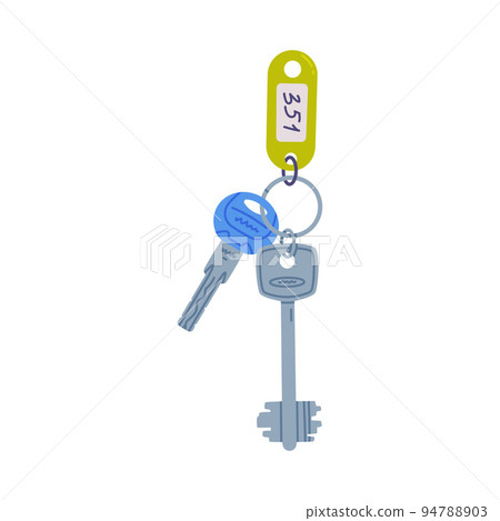 Trinket with Key Hanging with Keyring with Plastic Number Tag Vector Illustration Trinket with Key Hanging with Keyring with Plastic Number Tag Vector Illustration 94788903