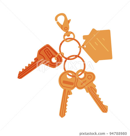 Trinket with Brass Key Hanging with Keychain or Keyring Vector Illustration 94788980