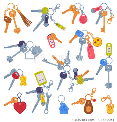 Trinket with Keys Hanging with Keychain or Keyring Vector Set Trinket with Keys Hanging with Keychain or Keyring Vector Set 94789064