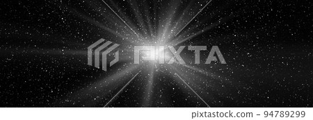 Burst of light in space. Night black starry sky horizontal background banner 94789299