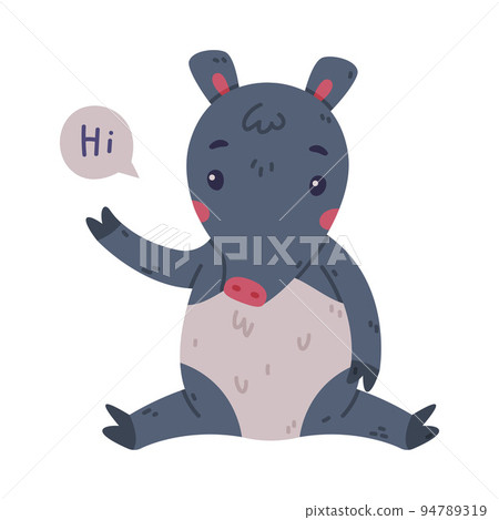 Cute Grey Tapir Animal with Proboscis Sitting and Saying Hi Vector Illustration 94789319