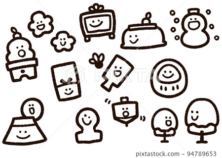 寬鬆可愛的新年人物黑白 寬鬆可愛的新年人物黑白 94789653