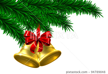 Christmas Tree Gold Bells Bow Ornament Design 94789848