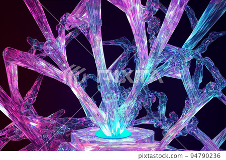 3D render abstract Neon crystal ice geometry background 3D render abstract Neon crystal ice geometry background 94790236