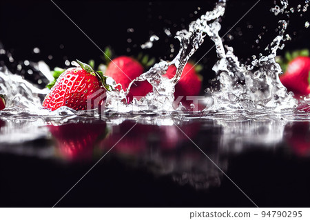3D render strawberries in water splash isolated on black background 3D render strawberries in water splash isolated on black background 94790295