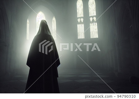 Halloween concept background of skeleton ghost in old Horror house. Halloween concept background of skeleton ghost in old Horror house. 94790310