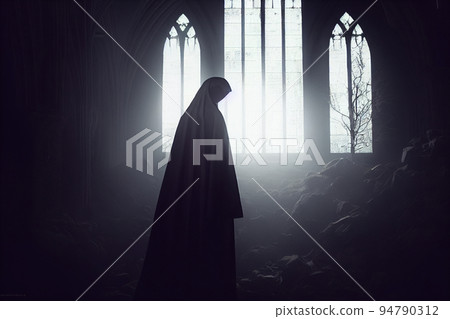 Halloween concept background of skeleton ghost in old Horror house. Halloween concept background of skeleton ghost in old Horror house. 94790312