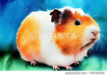 3D Render of Guinea pig digital art painting. Watercolor Animals. 94790460