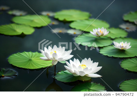 3D illustration white lotus flower pad in pond isolated on blur background. Loy krathong concept. 94790472