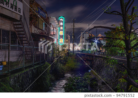 Night view, neon, countryside, stream 94791552