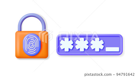 3D Password Field and Padlock with Fingerprint 94791642