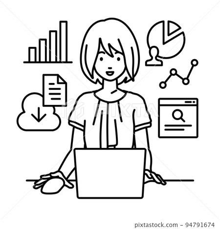 一位休閒的辦公室女性在辦公桌前的電腦前做研究、數據分析和寫報告 一位休閒的辦公室女性在辦公桌前的電腦前做研究、數據分析和寫報告 94791674