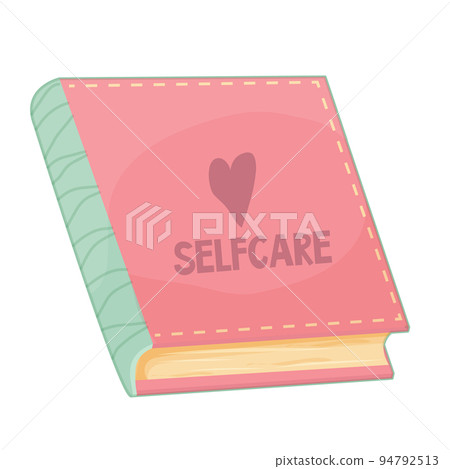 Pink diary, trendy book text Selfcare handbook and heart in cartoon style isolated on white background. Pink diary, trendy book text Selfcare handbook and heart in cartoon style isolated on white background. 94792513
