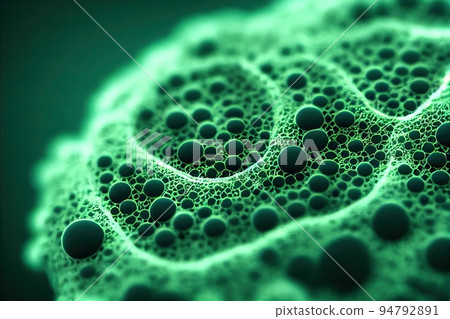 Bacteria or germs microorganism cells under microscope. Multiplication of infection microorganism. Scientific experience. Biology and medicine science concept. Green background 94792891