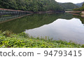 Reservoir landscape with a bridge installed 94793415