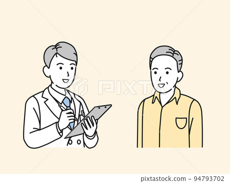 Middle-aged man receiving a medical examination hospital doctor examination diagnosis patient counseling illustration Middle-aged man receiving a medical examination hospital doctor examination diagnosis patient counseling illustration 94793702