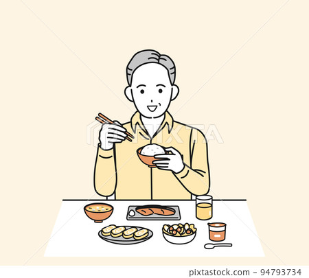 飲食習慣 吃早餐 中年男子 健康膳食 自煮插畫 94793734