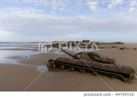 Ruined tank on the sand beach in Kinmen of Taiwan Ruined tank on the sand beach in Kinmen of Taiwan 94794558