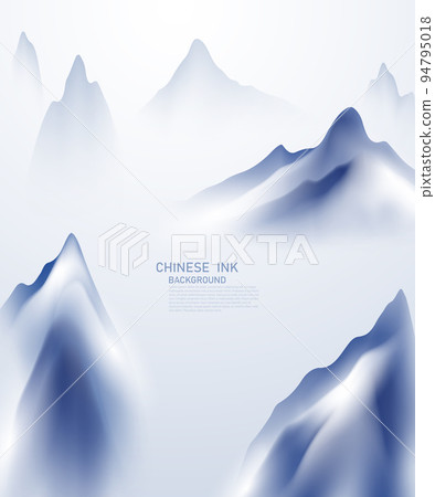 Modern design vector illustration of Chinese ink landscape painting on gorgeous red background. 94795018