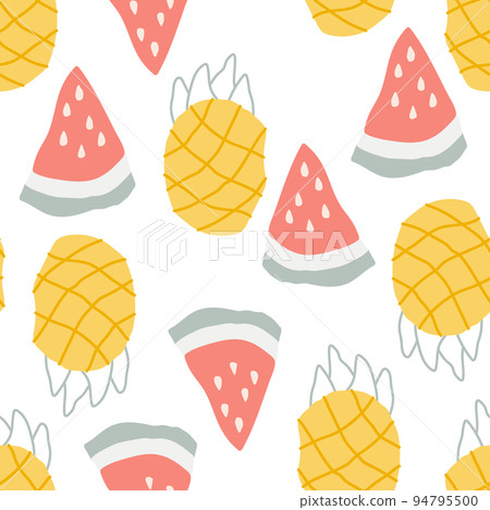 Tropical fruits on a white background, pineapple and watermelon 94795500