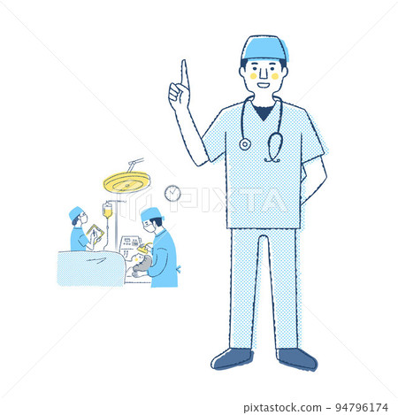 Surgery scene with a pointing pose surgeon 94796174