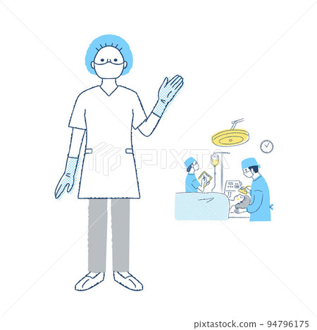 Surgeon in surgical gown and surgery scene 94796175