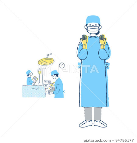 Surgeon in surgical gown and surgery scene Surgeon in surgical gown and surgery scene 94796177