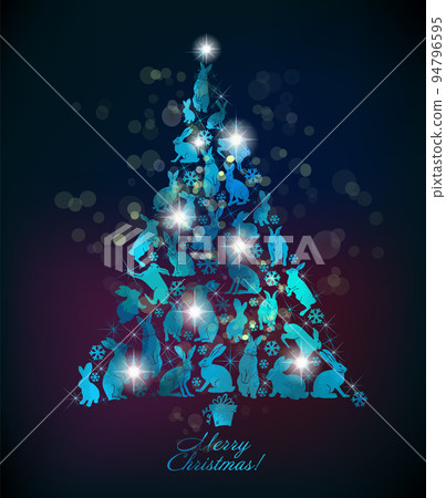 Tree of hares. Happy New Year 2023. Beautiful christmas card. Vector illustration 94796595