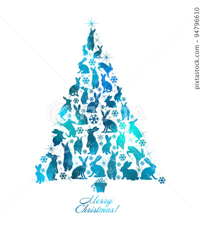 Tree of hares. Happy New Year 2023. Beautiful christmas card. Vector illustration 94796610