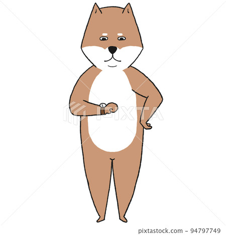 Illustration of a Shiba Inu looking at a watch 94797749