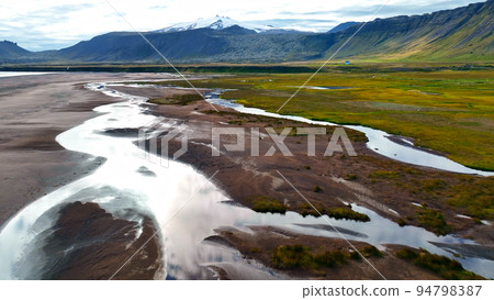 Iceland. Aerial view on mountains, fields and rivers. Landscape in Iceland 94798387