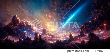 illustration on the theme Travel in space with stars and nebulae of the universe illustration on the theme Travel in space with stars and nebulae of the universe 94798796