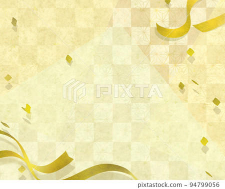 Japanese pattern checkered background-Fashionable and luxurious platinum gold ribbon frame illustration Japanese paper background material 94799056