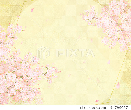 Beautiful cherry blossoms-Gold leaf-Checkered pattern-Japanese paper wallpaper-Glitter gold gorgeous background material frame Beautiful cherry blossoms-Gold leaf-Checkered pattern-Japanese paper wallpaper-Glitter gold gorgeous background material frame 94799057