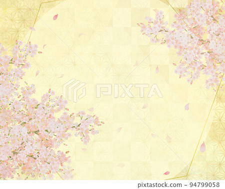美麗的櫻花-金箔-方格圖案-日本紙壁紙-金光閃閃的華麗背景素材框 美麗的櫻花-金箔-方格圖案-日本紙壁紙-金光閃閃的華麗背景素材框 94799058