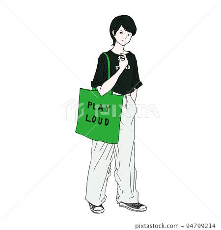 A woman walking with a tote bag (color) 94799214