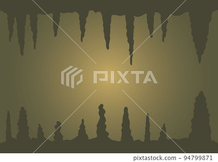 石灰岩洞穴的簡單背景圖/上下生長的鐘乳石剪影/微光昏暗的洞穴/秋吉堂 94799871
