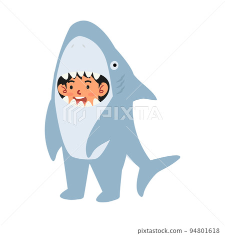 little kid characters in shark costume cartoon 94801618