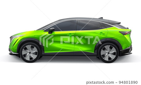 Green electric SUV car of the new generation on a white background. 3d rendering. 94801890