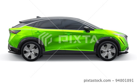 Green electric SUV car of the new generation on a white background. 3d rendering. 94801891
