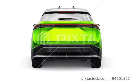 Green electric SUV car of the new generation on a white background. 3d rendering. Green electric SUV car of the new generation on a white background. 3d rendering. 94801892