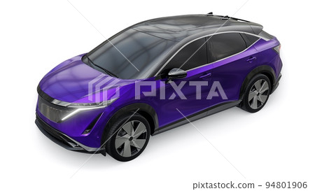 violet electric SUV car of the new generation on a white background. 3d rendering. violet electric SUV car of the new generation on a white background. 3d rendering. 94801906