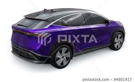 violet electric SUV car of the new generation on a white background. 3d rendering. violet electric SUV car of the new generation on a white background. 3d rendering. 94801917