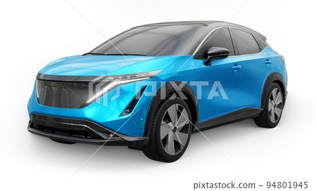 Blue electric SUV car of the new generation on a white background. 3d rendering. Blue electric SUV car of the new generation on a white background. 3d rendering. 94801945