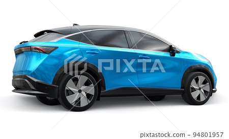 Blue electric SUV car of the new generation on a white background. 3d rendering. Blue electric SUV car of the new generation on a white background. 3d rendering. 94801957